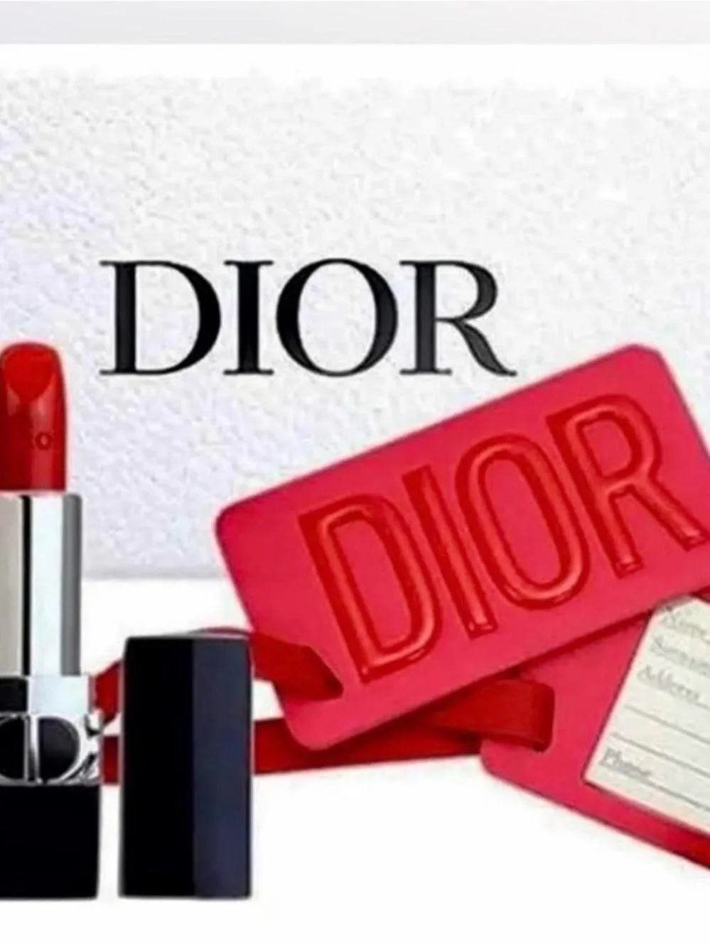 Dior - 3-Pc. Travel Set | Luggage Tag - 999 Red Satin Lipstick & Polish - NIB